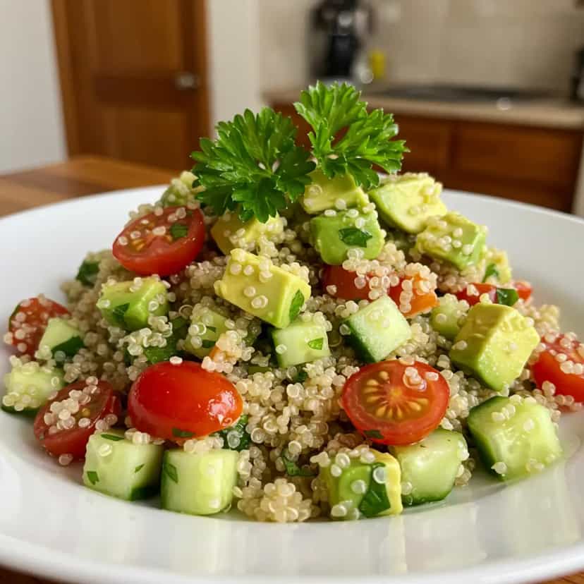 Foto deliciosa de Salada Colorida com Quinoa e Abacate pronta para servir - Veganas
