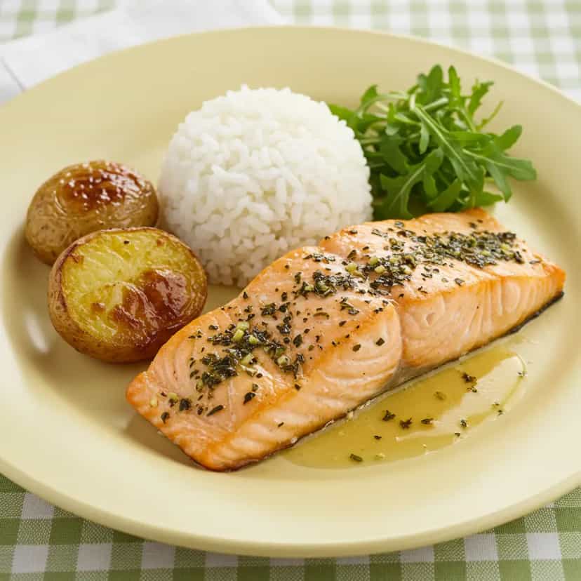 Foto deliciosa de Salmão ao Molho Cremoso de Maracujá pronta para servir - Peixes & Frutos do Mar