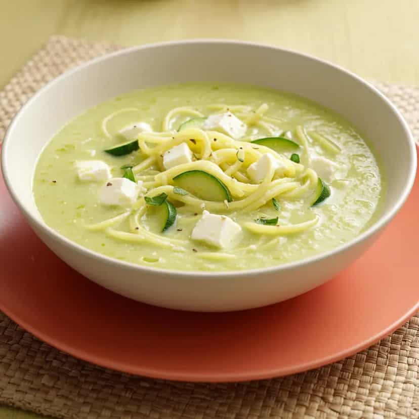 Foto deliciosa de Sopa cremosa de abobrinha com Fidelini pronta para servir - Sopas & Caldos