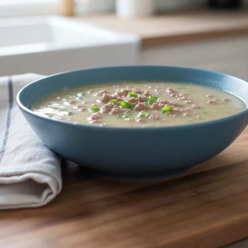 Foto deliciosa de Sopa Cremosa de Batata em Caneca pronta para servir - No Micro-ondas