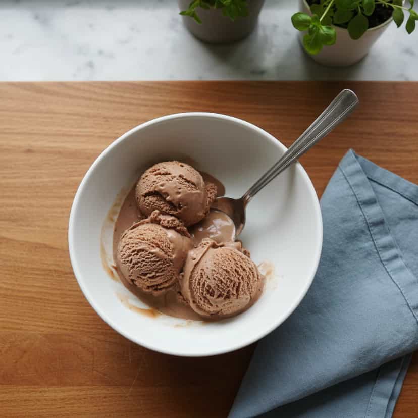 Foto deliciosa de Sorvete Cremoso de Brigadeiro pronta para servir - Doces Gelados & Sorvetes