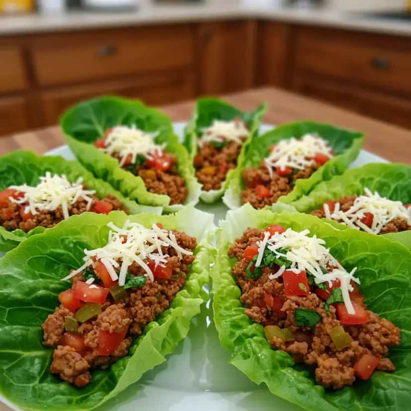 Foto deliciosa de Tacos de Alface com Carne Moída pronta para servir - Low Carb