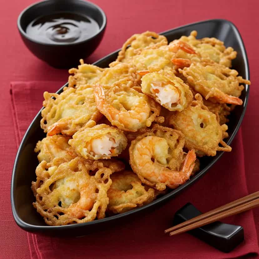 Foto deliciosa de Tempura de Camarão Crocante pronta para servir - Salgadinhos