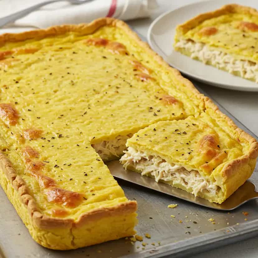 Foto deliciosa de Torta Cremosa de Frango e Batata pronta para servir - Tortas Salgadas