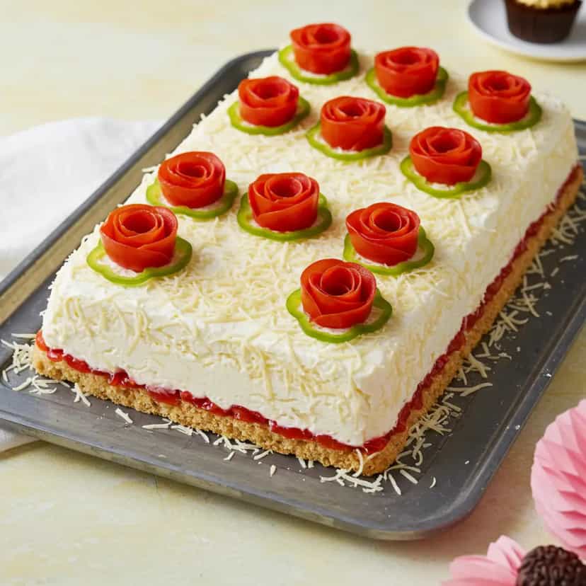 Foto deliciosa de Torta Fria de Frango Cremosa pronta para servir - Tortas Salgadas