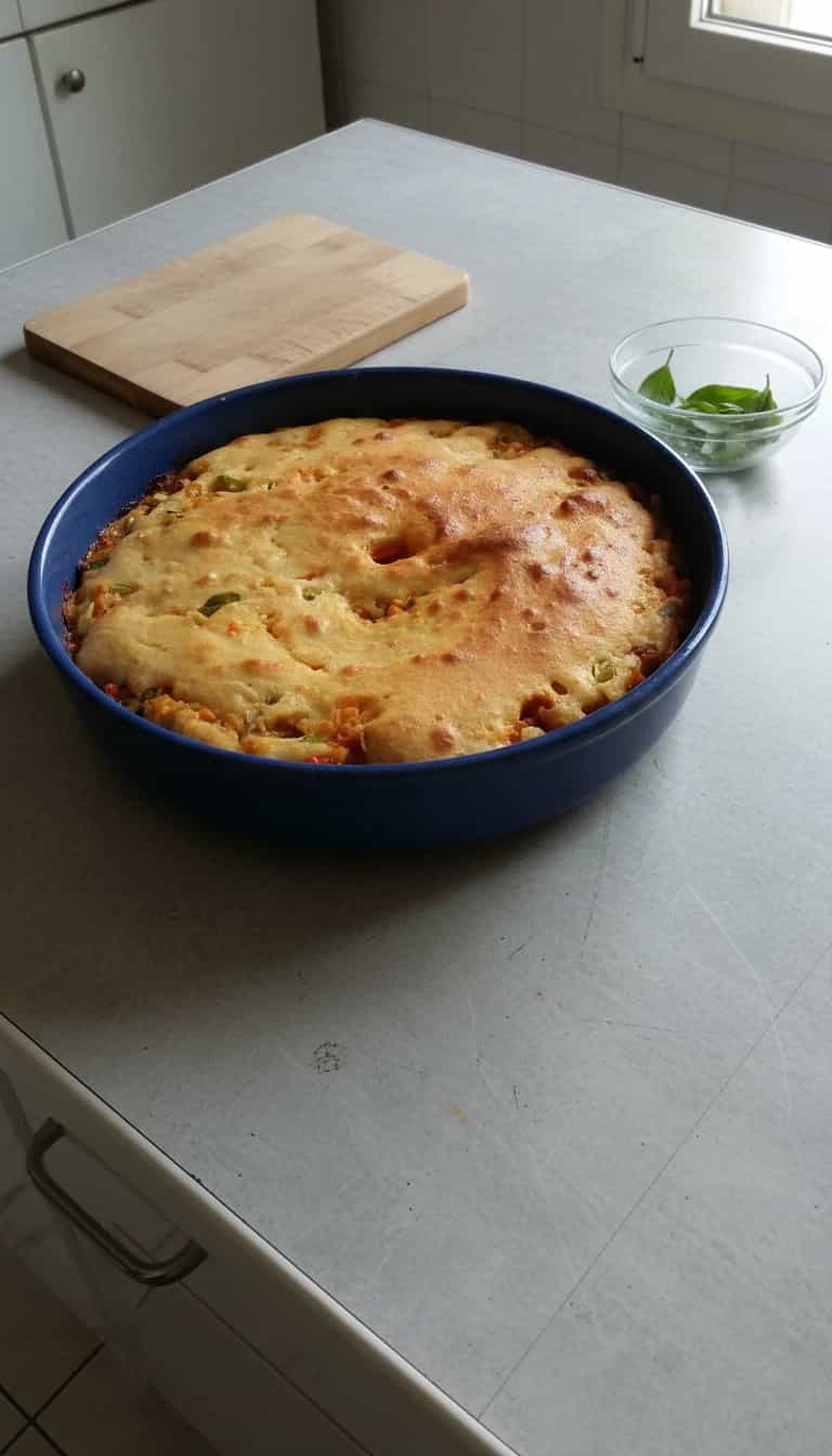 Foto deliciosa de Torta Salgada de Sardinha e Legumes pronta para servir - Tortas Salgadas