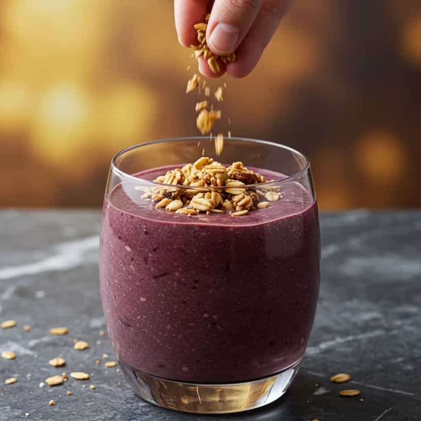 Foto deliciosa de Vitamina de Açaí com Guaraná e Granola pronta para servir - Sucos & Smoothies