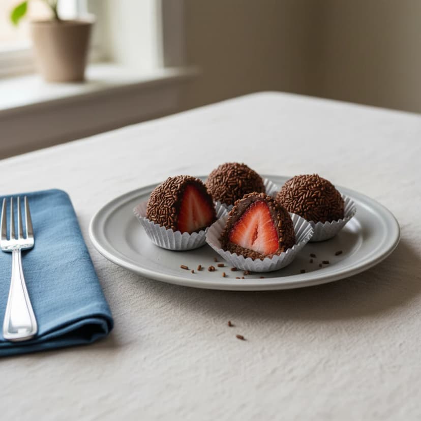 Bombom de brigadeiro com morango