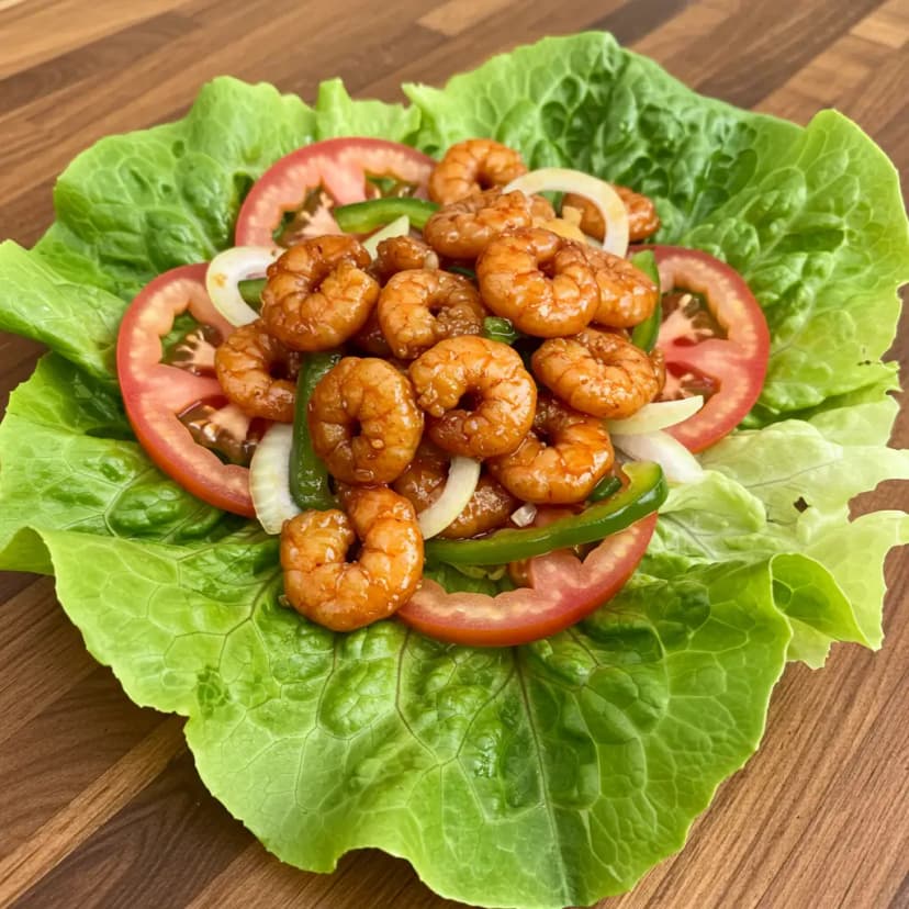 Camarão Agridoce com Salada Verde