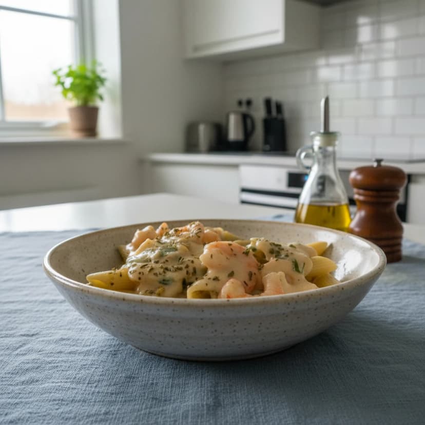 Macarrão com Camarão ao Molho Cremoso