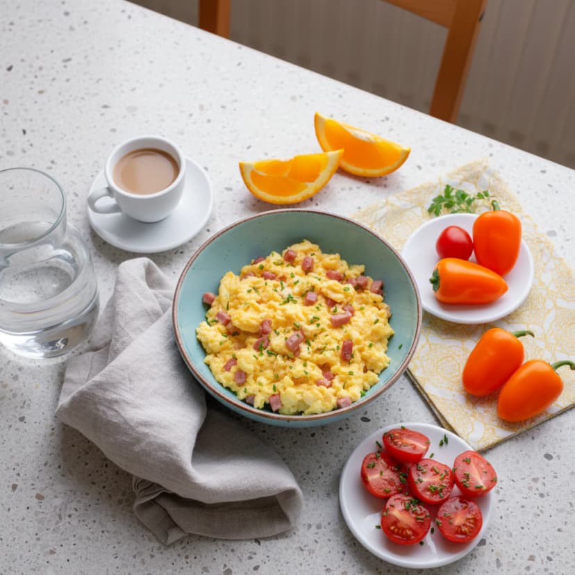 Ovos Mexidos com Presunto e Queijo