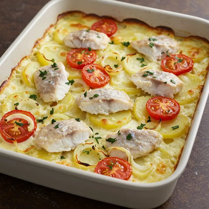 Purê de Batata gratinado com Bacalhau