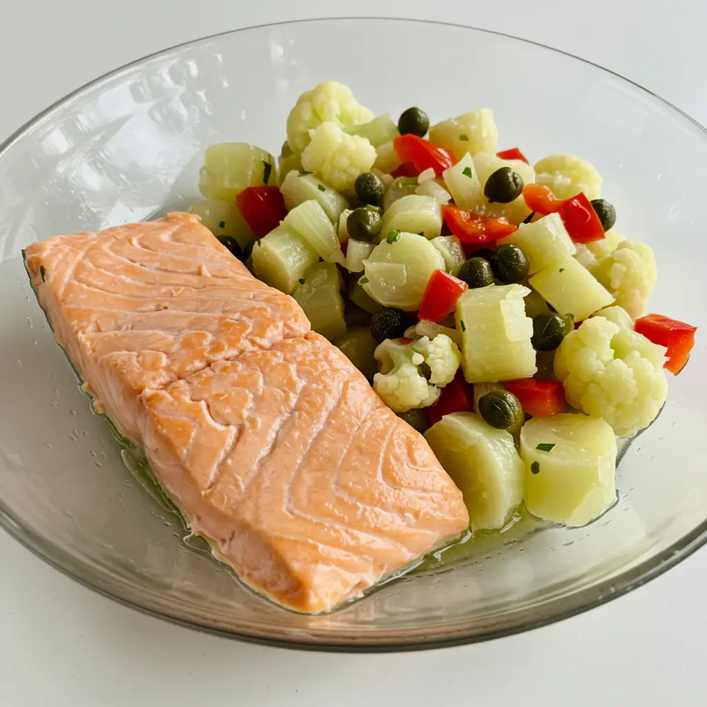 Salmão no Vapor com Legumes