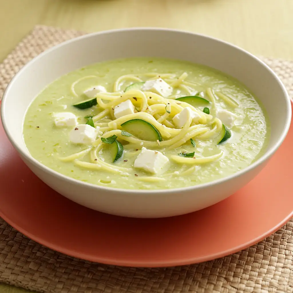 Sopa cremosa de abobrinha com Fidelini