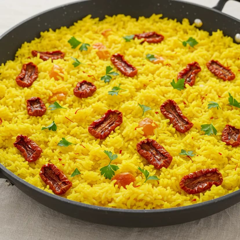 Arroz Cremoso com Açafrão, Tomate Seco e Mussarela
