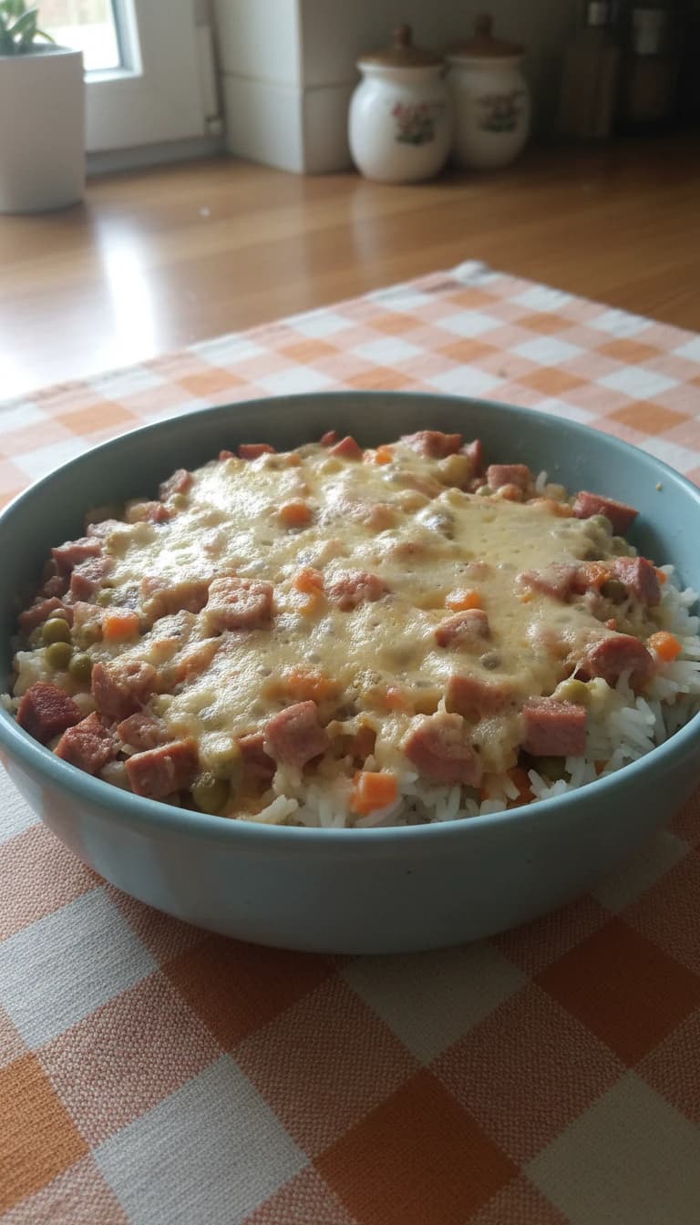 Arroz de Forno com Calabresa e Queijo Mussarela