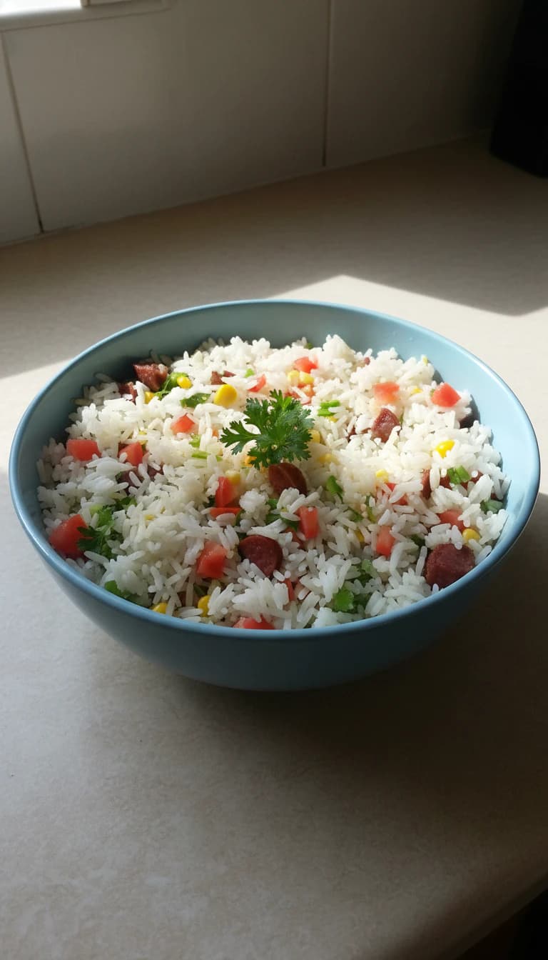 Arroz Temperado com Frango e Calabresa