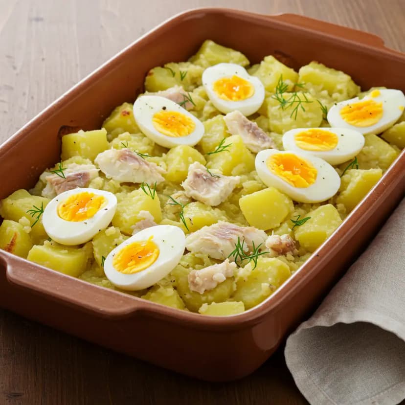 Bacalhau Gratinado com Batata e Azeitona