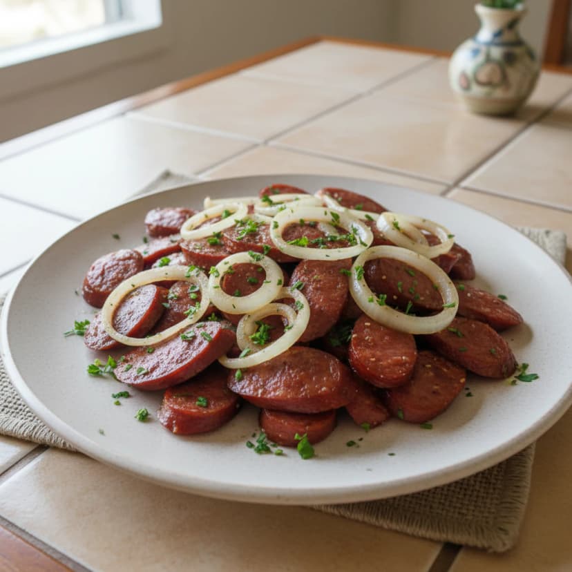 Calabresa Acebolada Rápida no Microondas