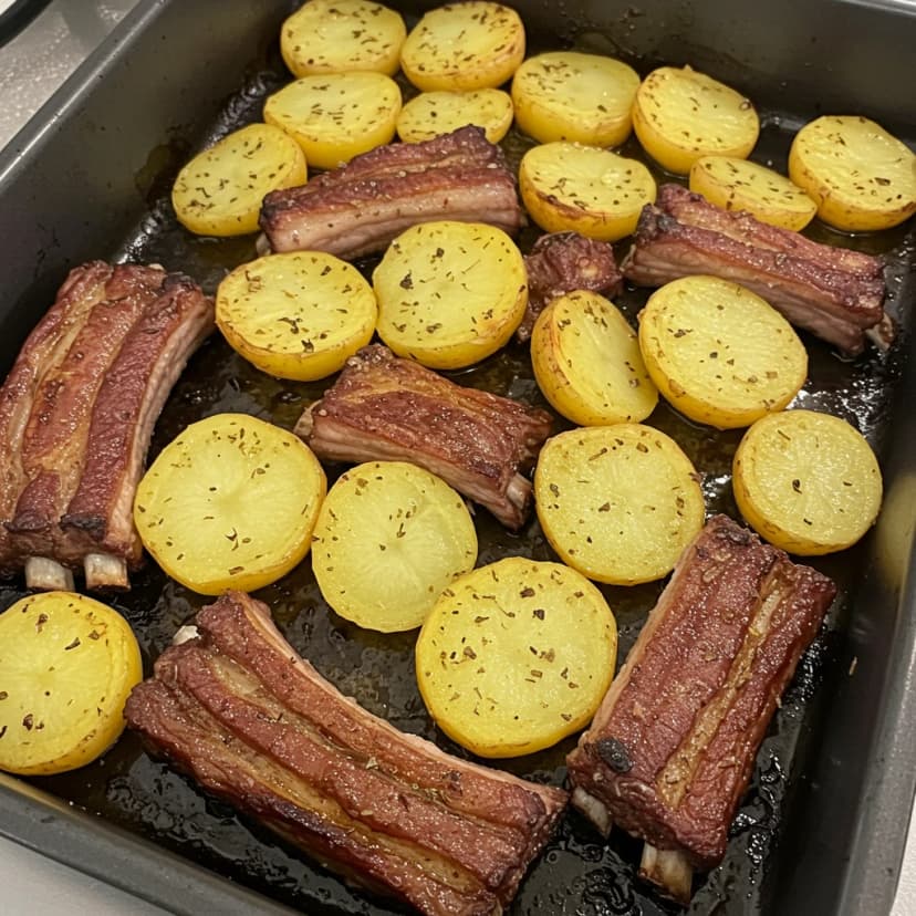 Costelinha Assada com Batatas ao Forno
