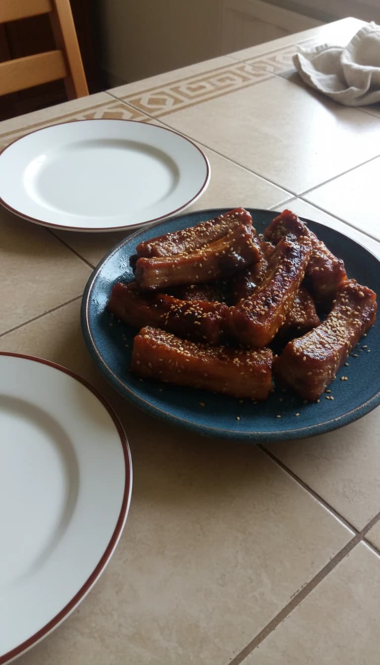 Costelinha de Porco Mel e Gergelim Assada