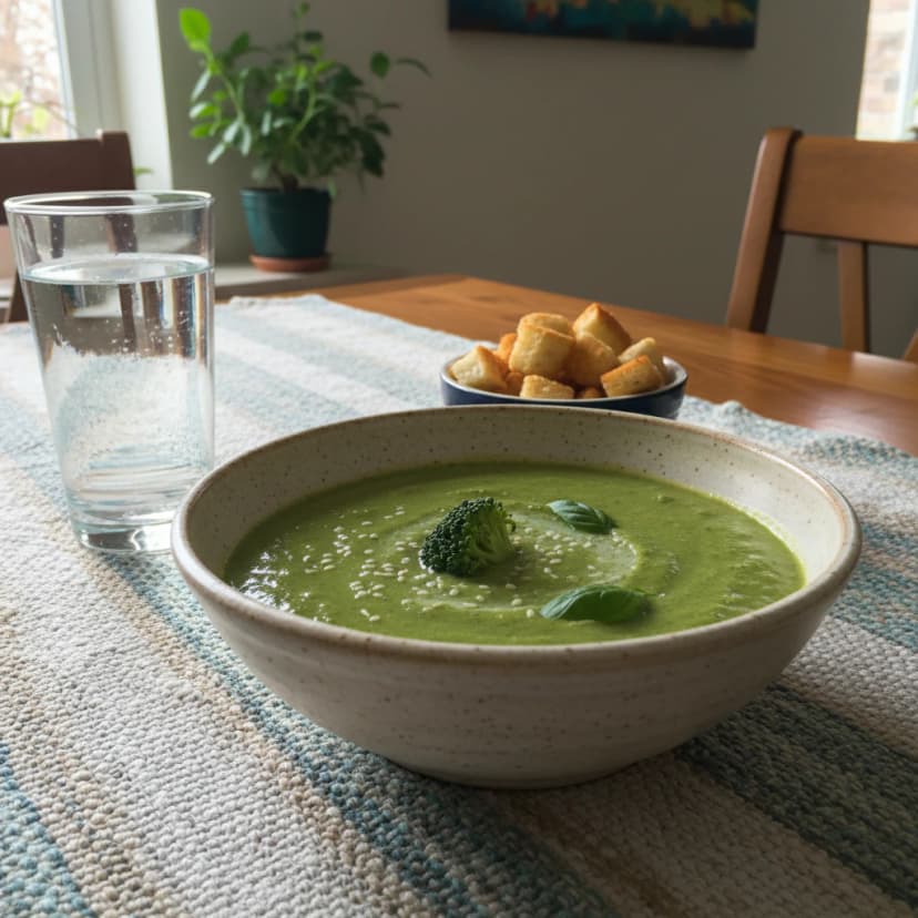 Cremosa Sopa de Brócolis com Queijo Gouda