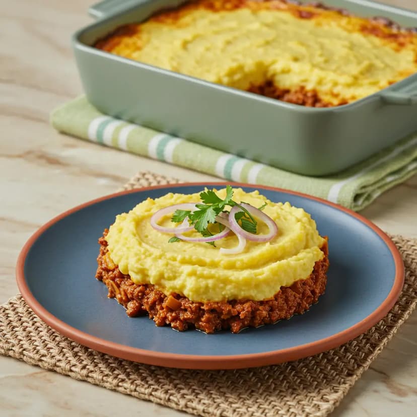 Escondidinho de Polenta Cremosa com Abóbora e Ragu de Carne Moída
