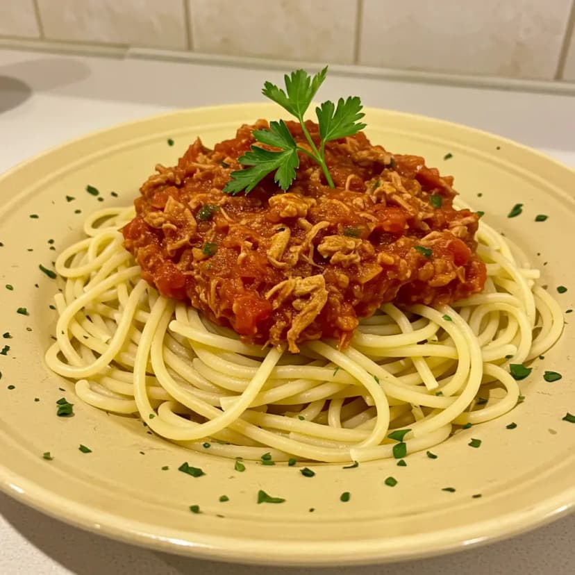 Espaguete com Carne Seca e Molho de Tomate Fresco