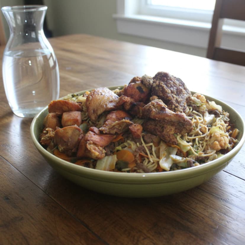 Espaguete com Yakisoba de Alcatra e Legumes