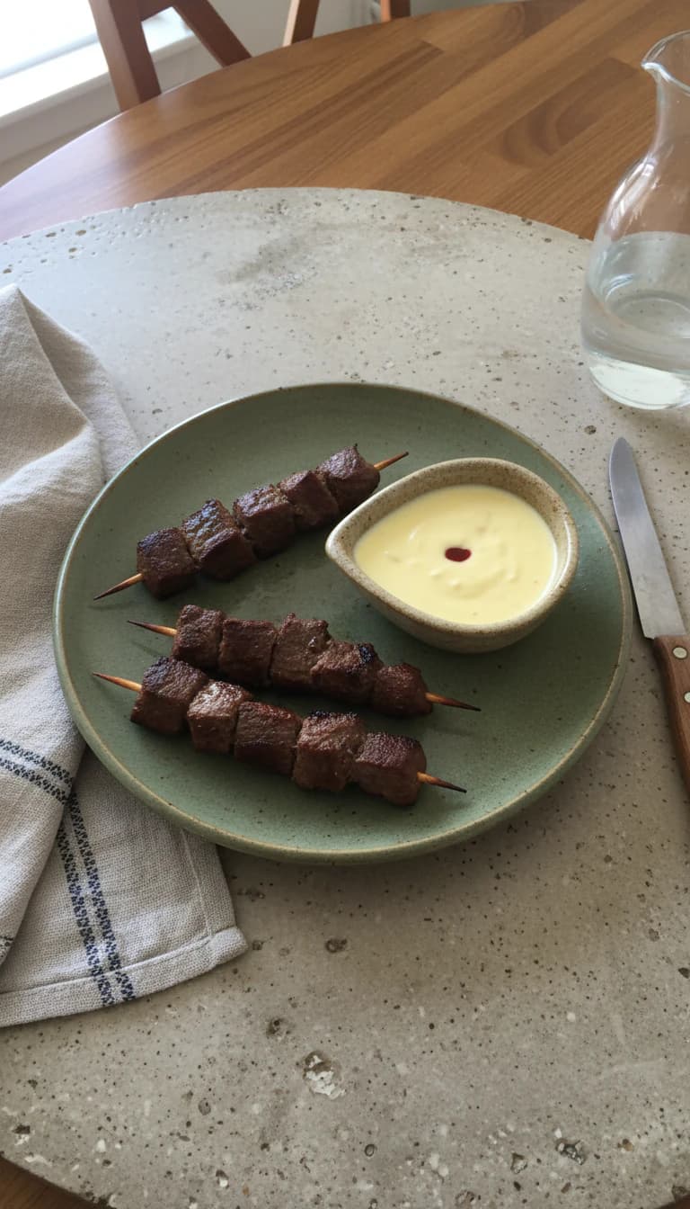 Espetinhos de Filé Mignon ao Molho Cremoso de Queijo