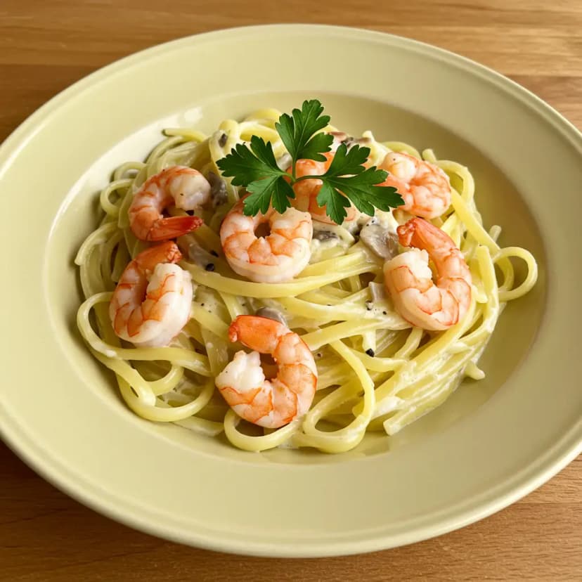 Fettuccine com Camarões Flambados ao Catupiry