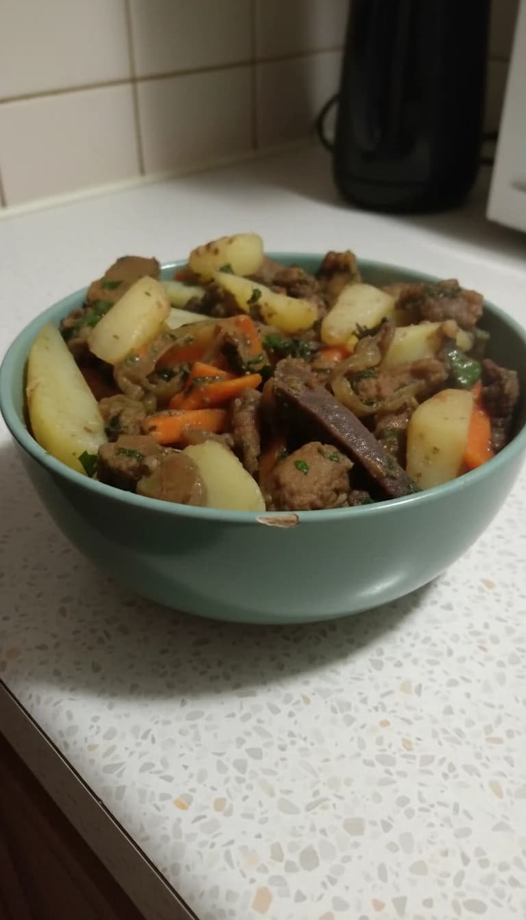 Fígado com Batata e Cenoura ao Molho de Cebola