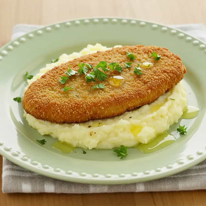 Foto deliciosa de Filé de Frango à Milanesa Crocante na Air Fryer com Delicioso Purê de Batata pronta para servir - Na Airfryer