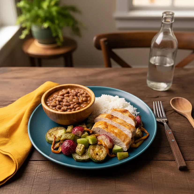 Filé de Frango Grelhado com Legumes Assados