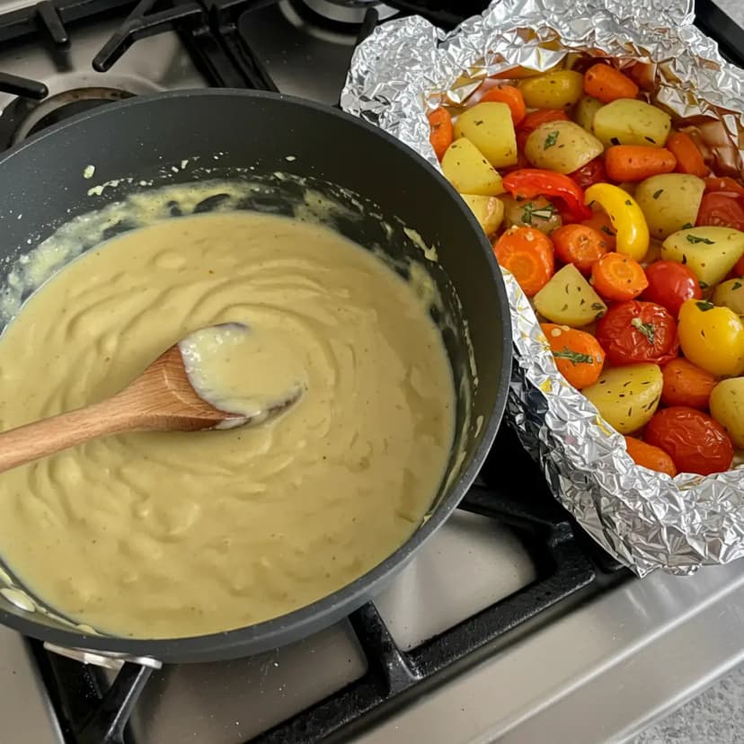 Filé de Merluza ao Creme com Legumes Assado
