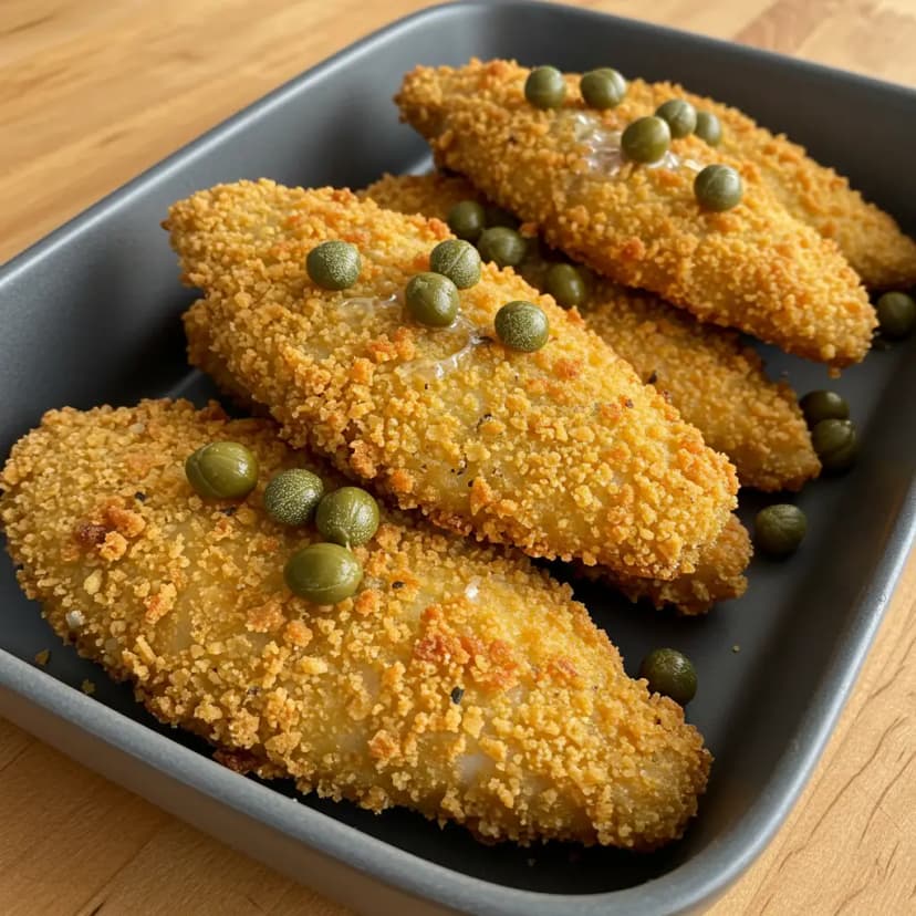 Filé de Peixe com Farofa Crocante e Molho de Alcaparras