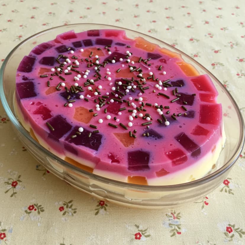 Gelatina Festiva de Morango, Uva e Pêssego