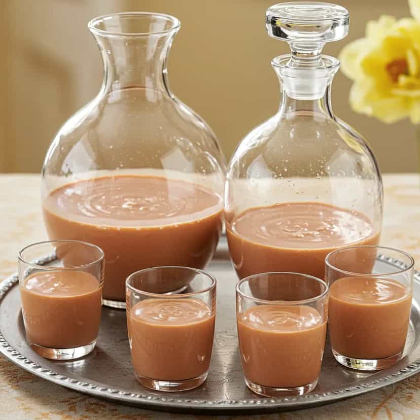 Foto deliciosa de Licor Cremoso de Cacau e Cachaça Orgânica pronta para servir - Bebidas Brasileiras