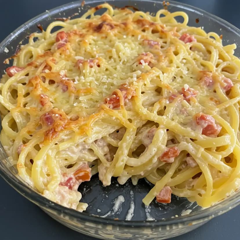 Macarrão Cremoso com Alho-Poró e Presunto