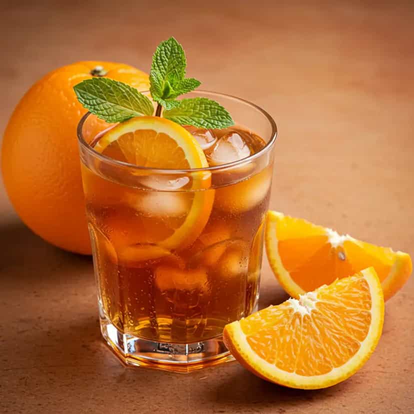 Foto deliciosa de Mate Gelado com Laranja: Refrescante e Natural pronta para servir - Bebidas Brasileiras