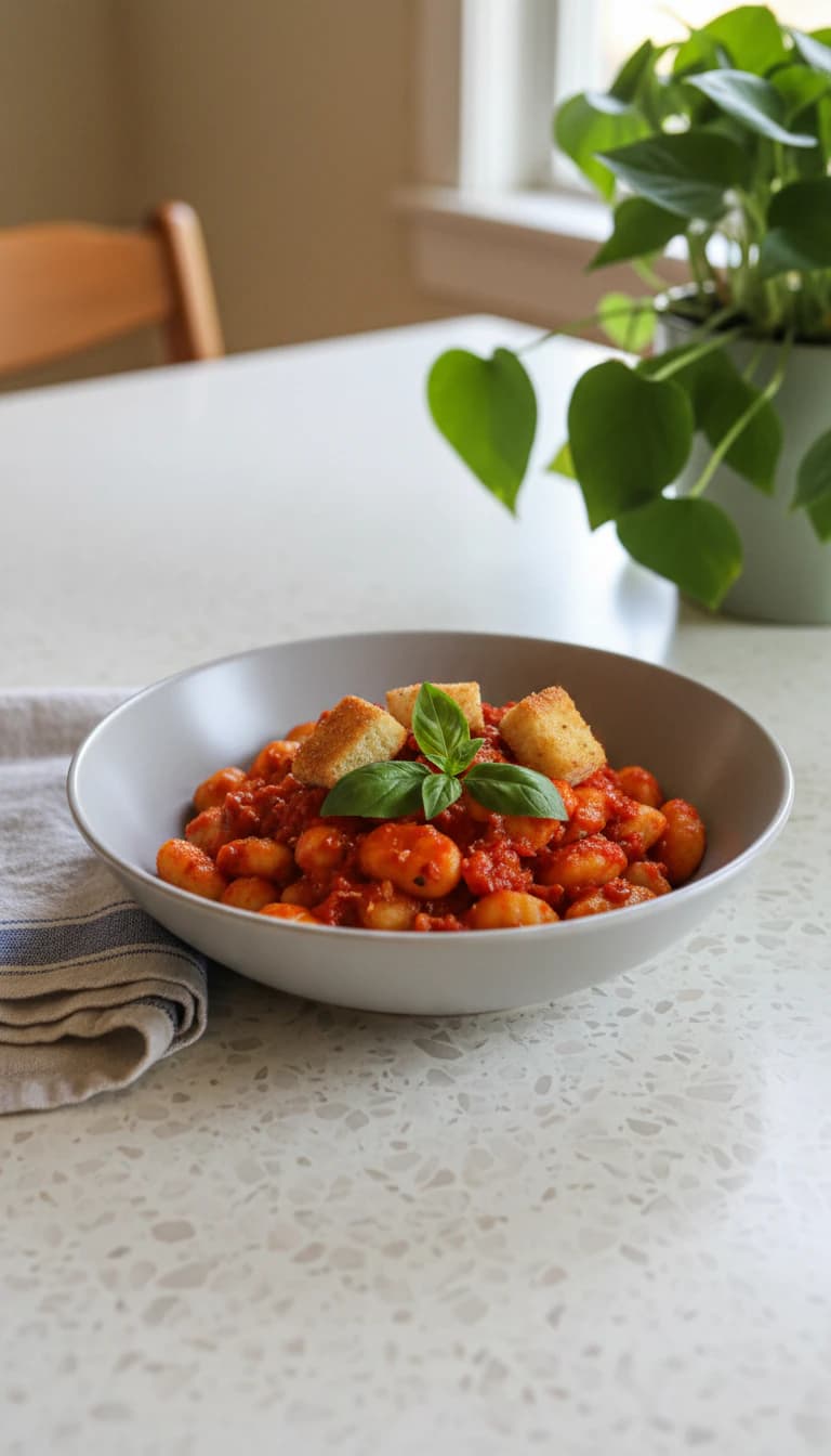 Nhoque de mandioca com ragu de carne seca e queijo coalho