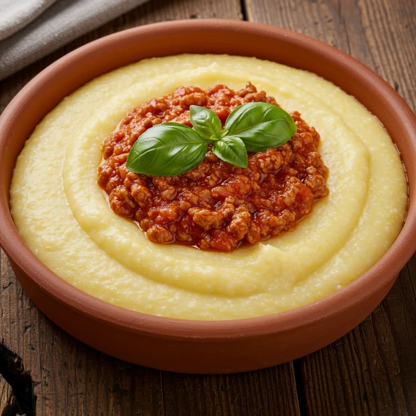 Polenta Cremosa com Carne Moída e Muçarela
