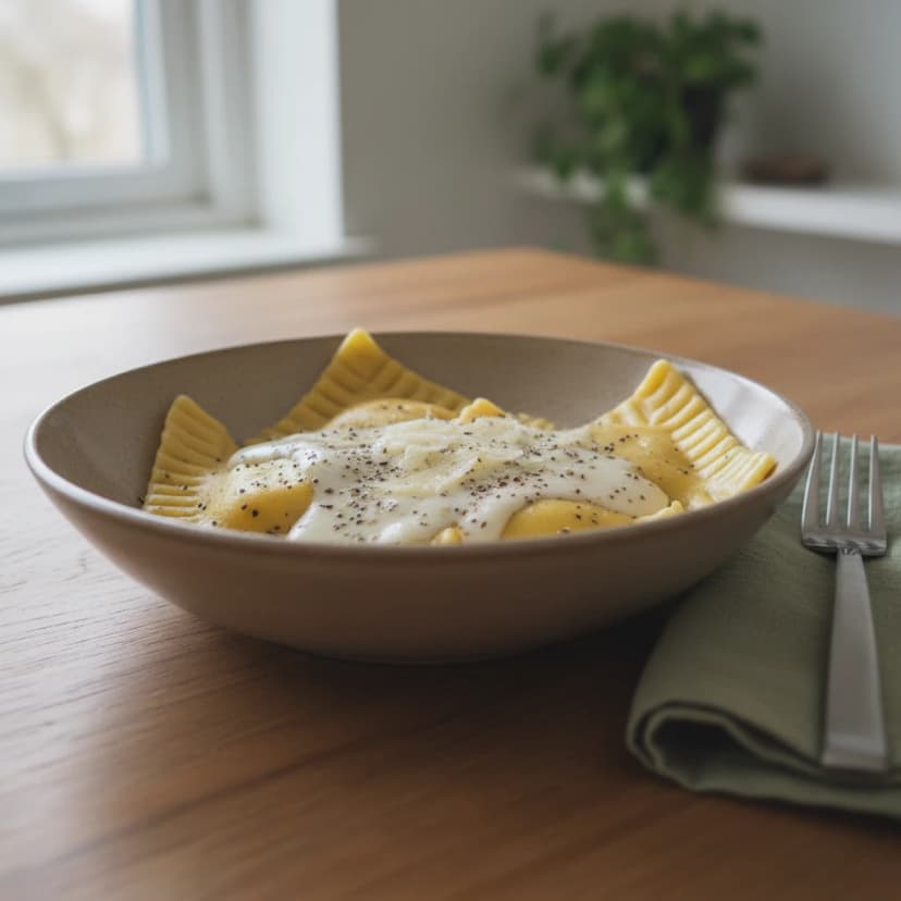 Ravioli de Brie, Damasco e Nozes com Molho de Champanhe