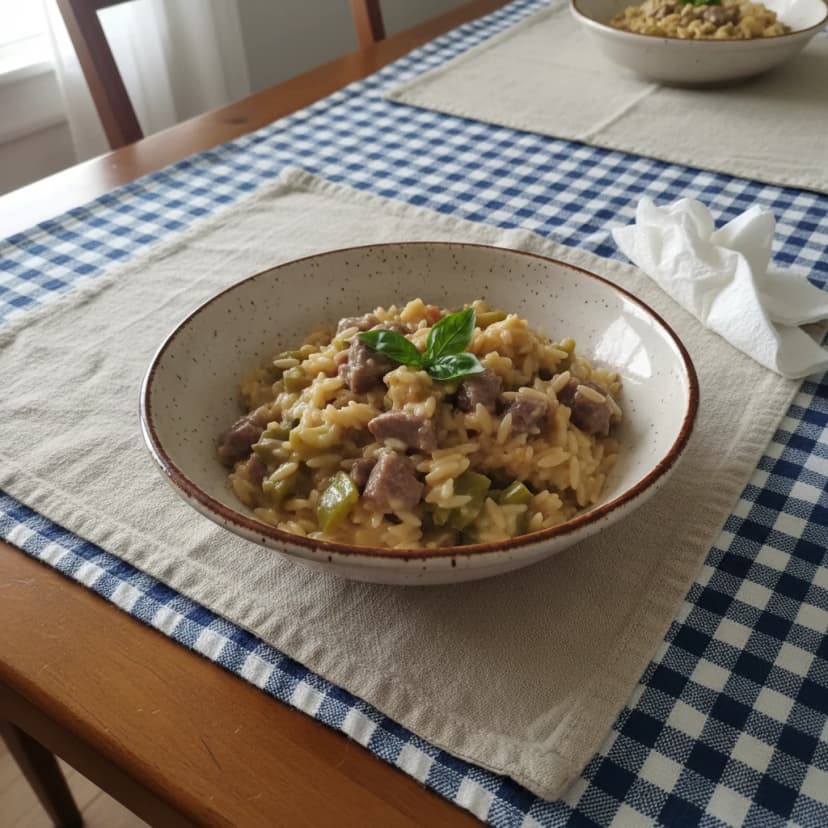 Risoni com Picanha ao Molho de Pimentão