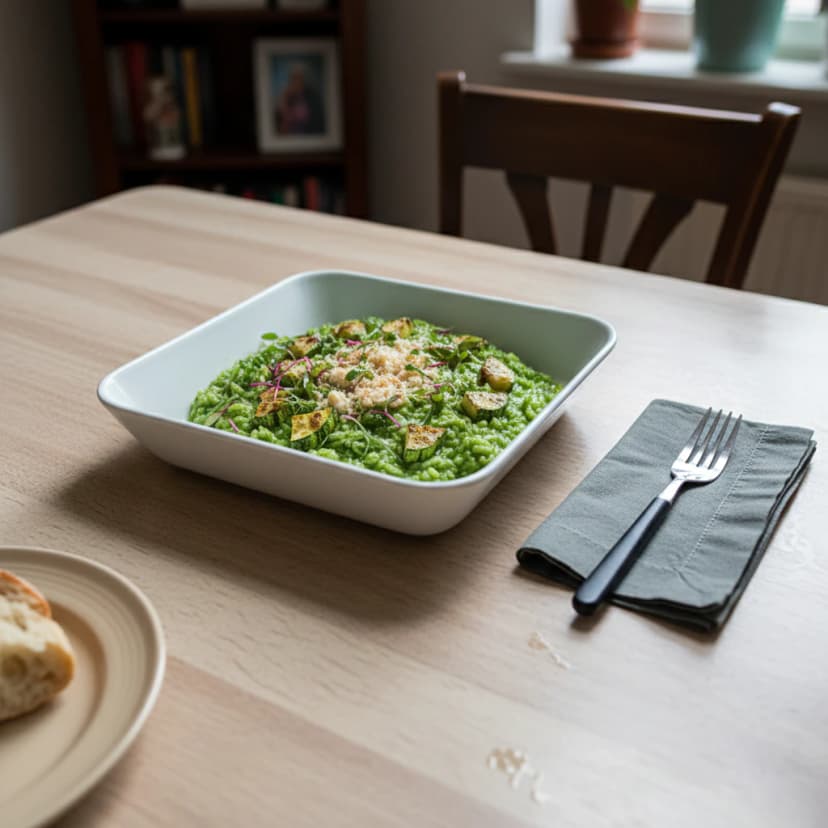 Risoto Verde de Couve com Abobrinha Crocante