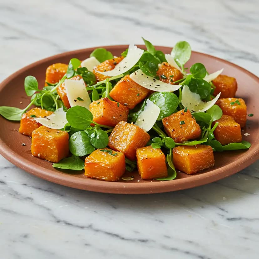 Salada de Abóbora Assada com Agrião e Parmesão