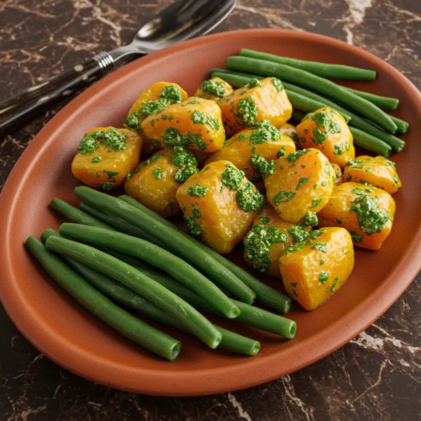 Salada de Mandioquinha com Vagem e Molho de Alcaparras