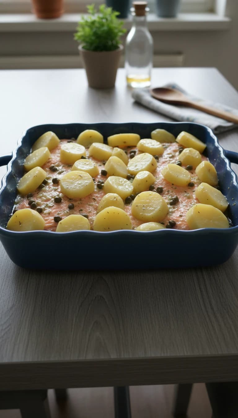 Salmão com Alcaparras e Batatas ao Microondas