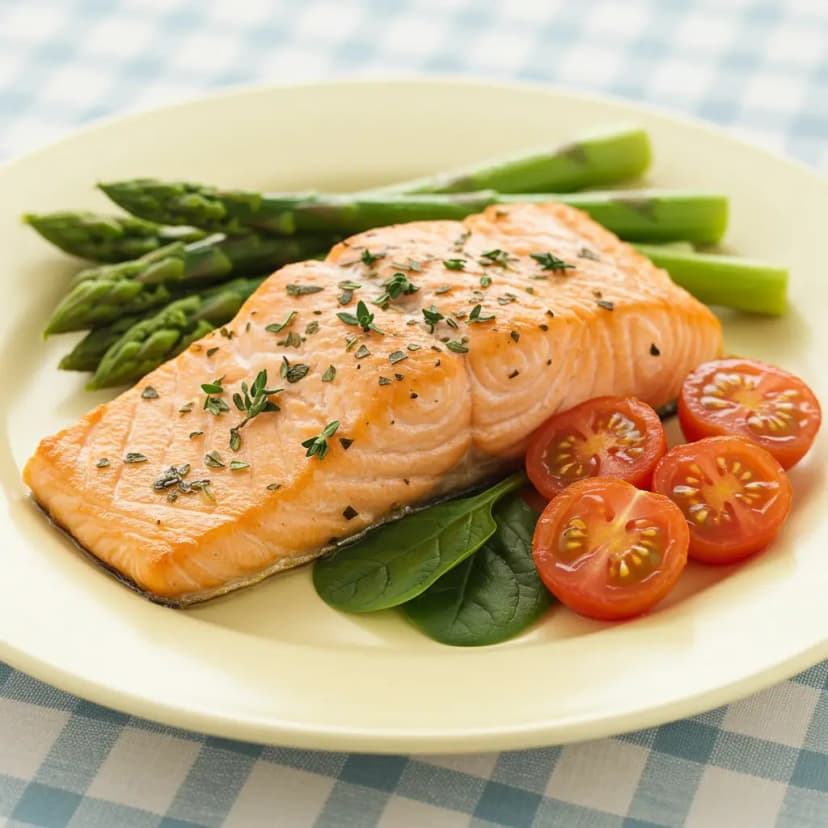 Salmão com Aspargos, Rúcula e Tomates Cereja