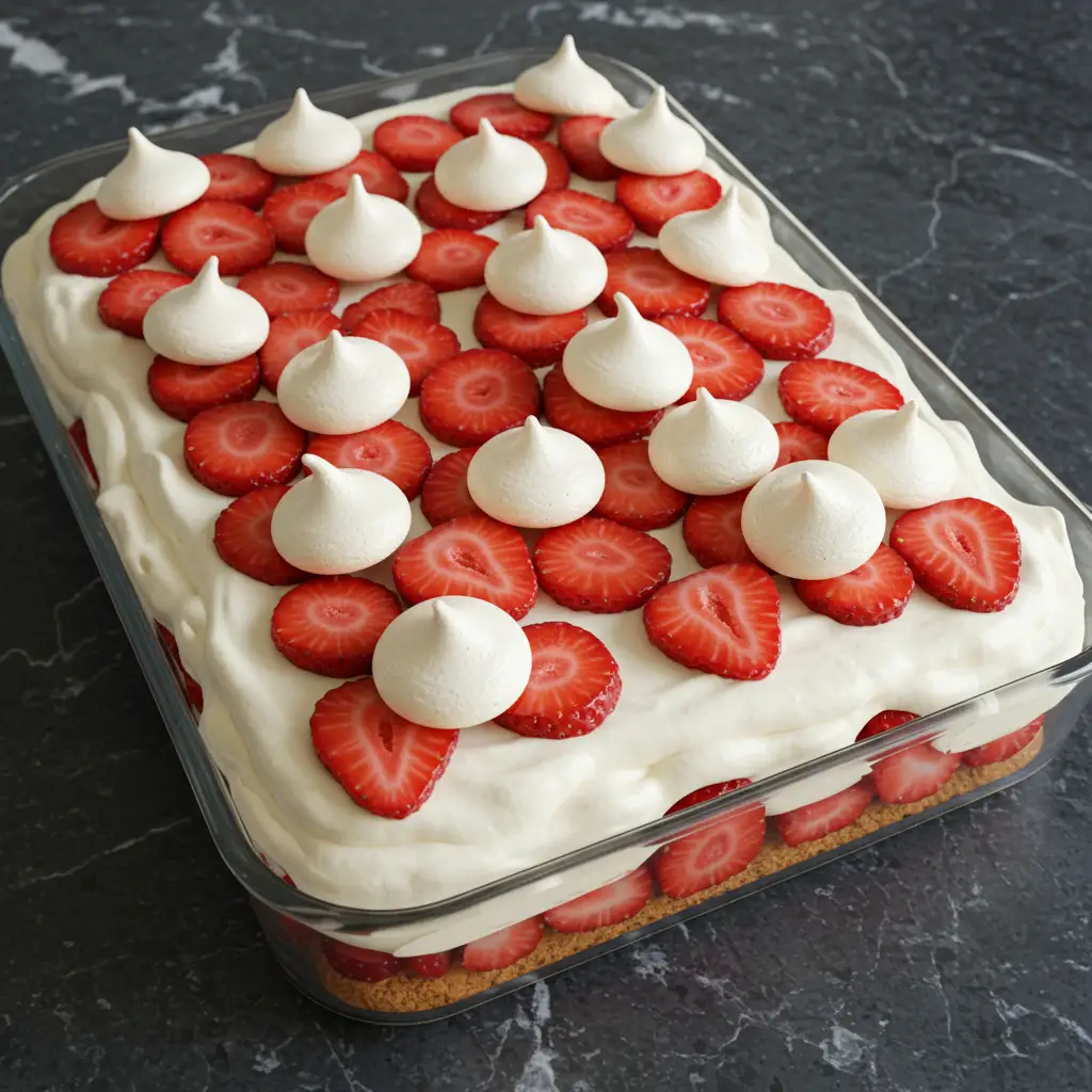 Sobremesa de Morango com Merengue e Creme